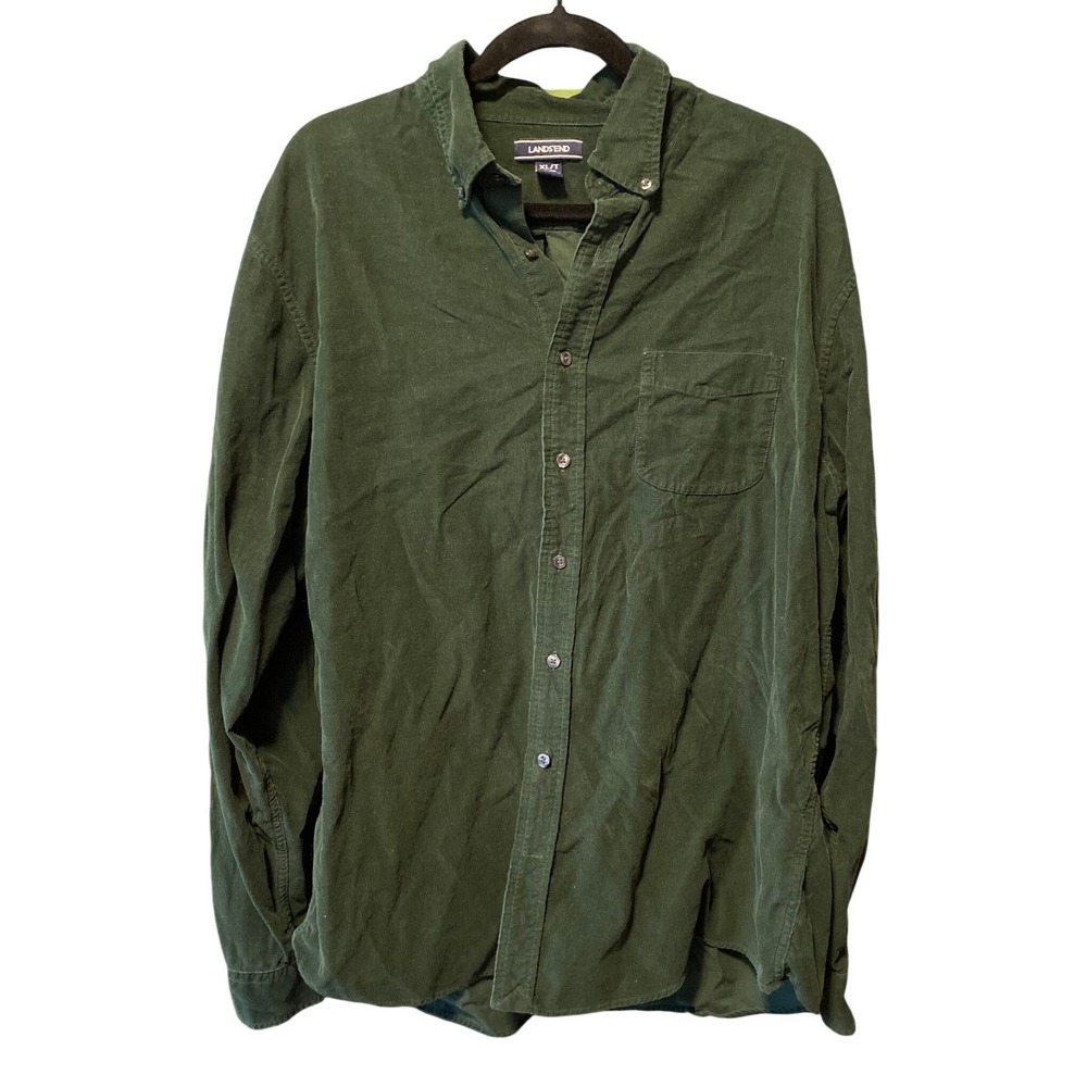 Lands End Forest Green Corduroy Button Down Shirt XL Tall Gorpcore Academia Prep